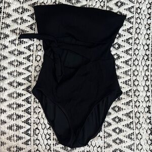 Aerie Black One Piece Cutout Tie Swimsuit